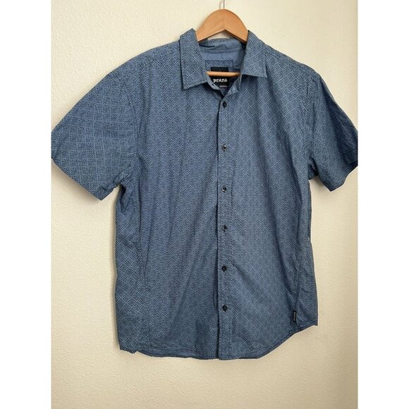 Prana 100% Organic Cotton Blue Short Sleeve Shirt Button Up Mens Large C… - Picture 1 of 6